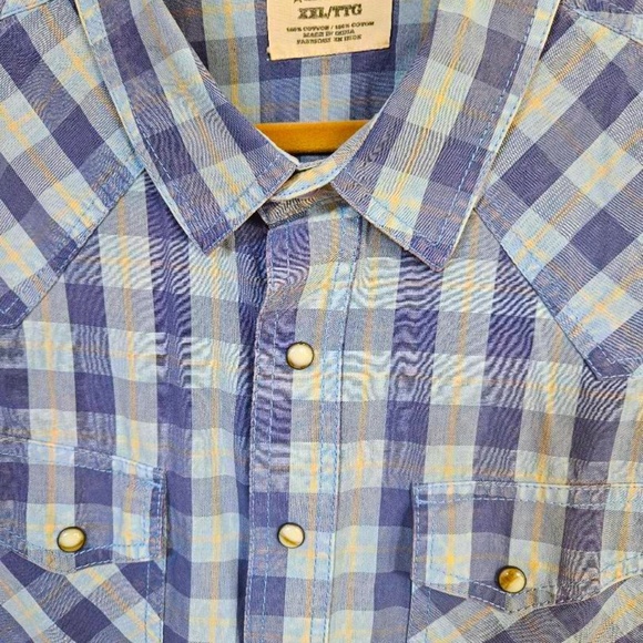 AIRAT RETRO WESTERN PEARL SNAP SHIRT XXL BLUE PLAID - Picture 2 of 8